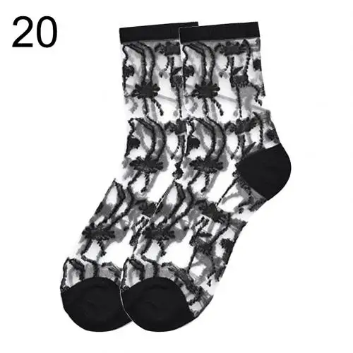 Кружевные носки женские Разноцветные полосатые в горошек с бантом прозрачные носки летние ультра тонкие женские платья чулочно-носочные изделия Горячие сетчатые носки - Цвет: 20