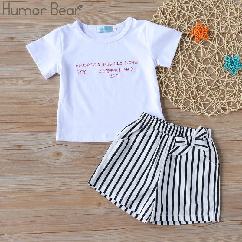white BZ006J Humor Bear/детская одежда; модные летние комплекты одежды для девочек; модная шифоновая одежда на бретельках+ штаны в полоску; детская одежда для девочек - Цвет: white BZ006J