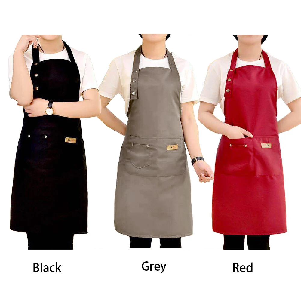 Baking Fashion Waterproof Apron Practical Women With Pockets Kitchen Cooking Solid Restaurant Butcher Canvas Multipurpose