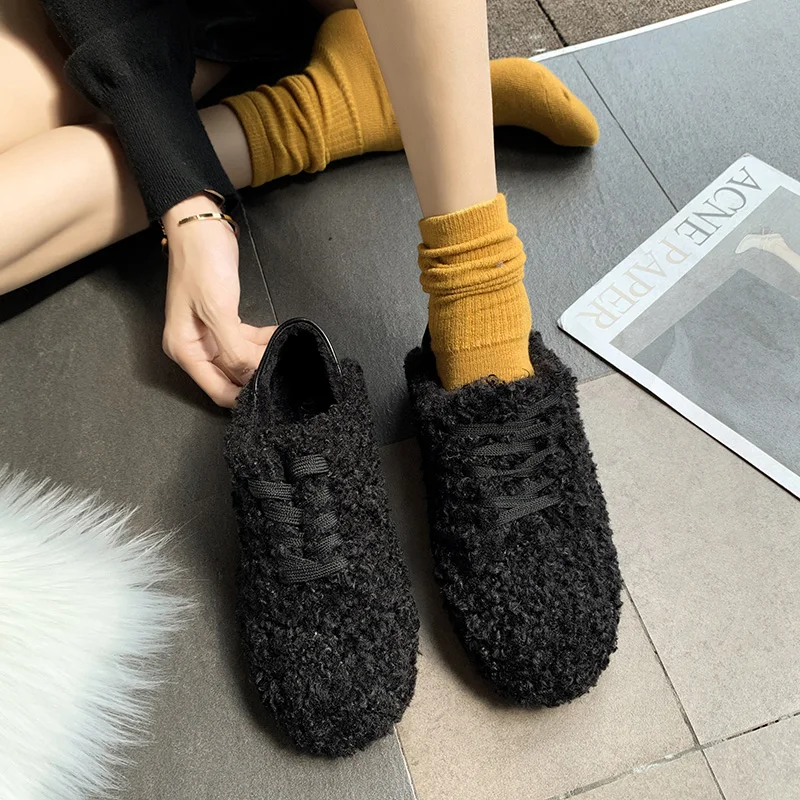 Boat Shoe Shoes Woman Round Toe Autumn Casual Female Sneakers Slip-on Loafers Fur Shose Women Shallow Mouth New Fall