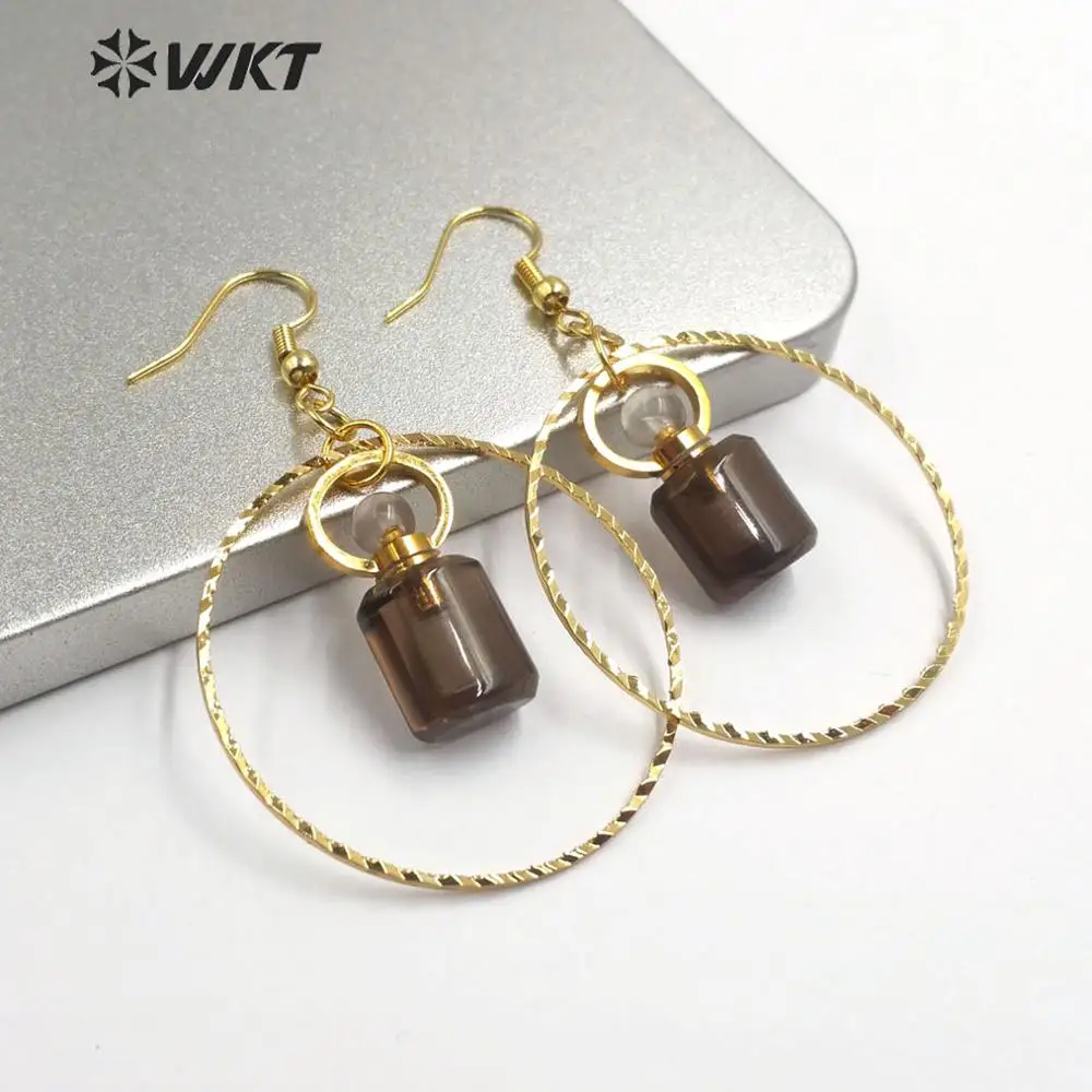 WT-E579 Perfume Bottle Earring Natural Stone Earring Yellow/Smokey Quartz Lapis Stone With Gold Electroplated Big Ring Earring - Окраска металла: a
