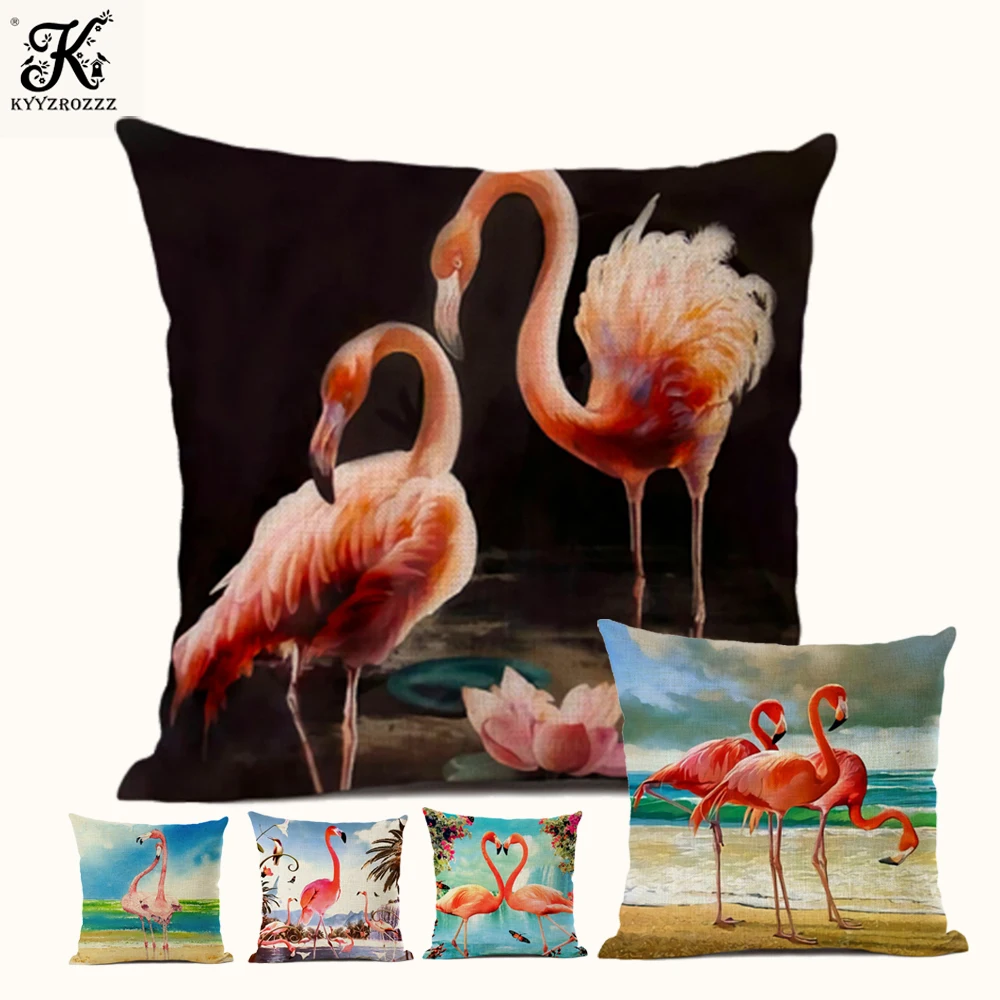 

Flamingo Forest Animal Linen Cushion Cover Sofa Chair Decorative Pillow 45*45cm Office Cafe Children's Room Decorative Pillow