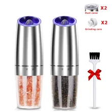 Moulin à poivre en acier inoxydable broyeur à sel et à poivre à gravité électrique actionné par des outils de cuisine automatiques moulins à épices avec lumière LED