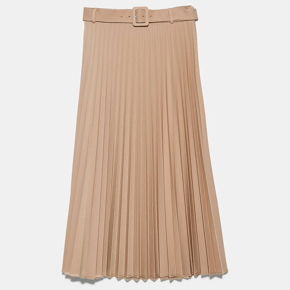 ZA Skir Women's Assembly Belt Pleated Skirt Fashion England Elegant High Waist Skirts Autumn Winter Newest Party Wholesale