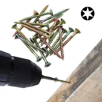 

T25 Countersinking Head Wood Screws 8.8mm Knurling Coarse Thread Self-tapping Screw Colored Zinc Plated Torx Screws 100pcs