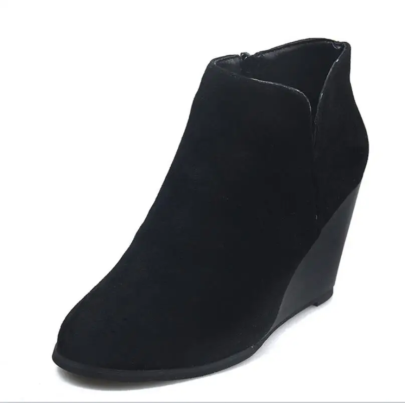 Botas de invierno de leopardo botas de tobillo de encaje calzado de plataforma tacones altos cunanas zapatos de mujer - Цвет: Черный
