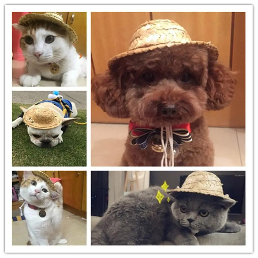 Mini Pet Cats Straw Hat Dogs Adjustable Beach Party Hats Summer Sunhat Costume Accessory For And | Дом и сад