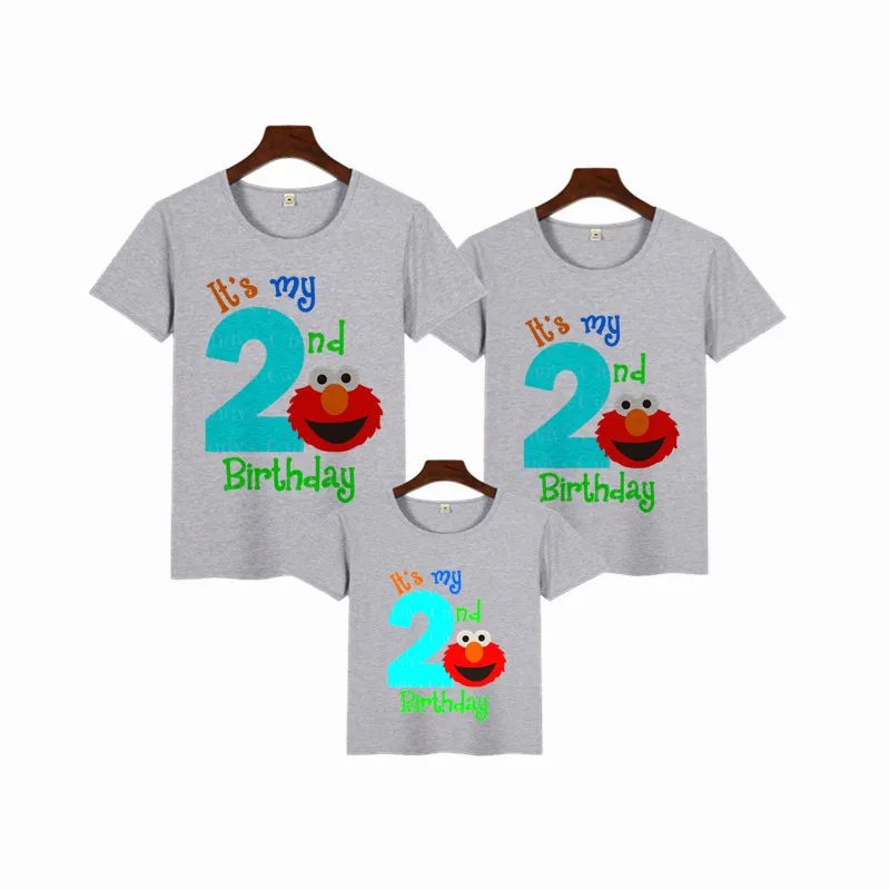 Героев шоу «Улица Сезам», Семейные комплекты, футболки одежда для мамы и меня это мой 2st футболка «С Днем Рождения» для мальчика на день рождения с принтом «Элмо» Уход за кожей лица рубашка - Цвет: B71A-gray