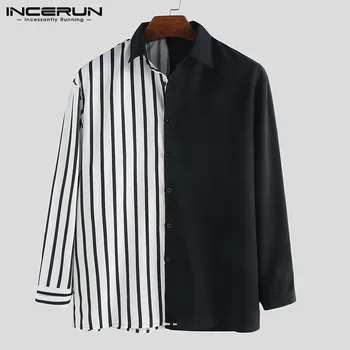 

INCERUN Men Shirt Long Sleeve Striped Patchwork Lapel Collar Chic Casual Shirts Men Button Breathable Camisas Hombre 2020 S-5XL
