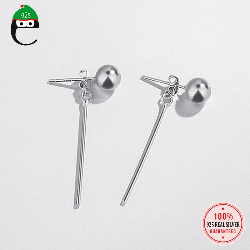 

Fashion Earring Genuine 925 Sterling Silver Minimalist Sweet Beads Stick Stud Earring For Women Fine Wedding Jewelry Gift DS2033