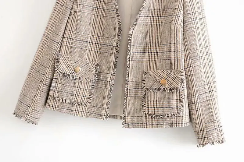 

2019 Autumn New Style Western Style Small Fragrant Pretty su shi V-neck Plaid Suit Jacket 8270117
