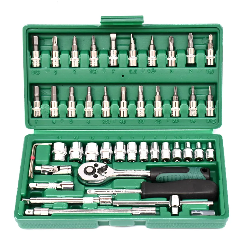 

46-Piece Sleeve Set Tool Xiaofei Auto Repair Sleeve Tool Set 1/4 Ratchet Small Quick Wrench Set