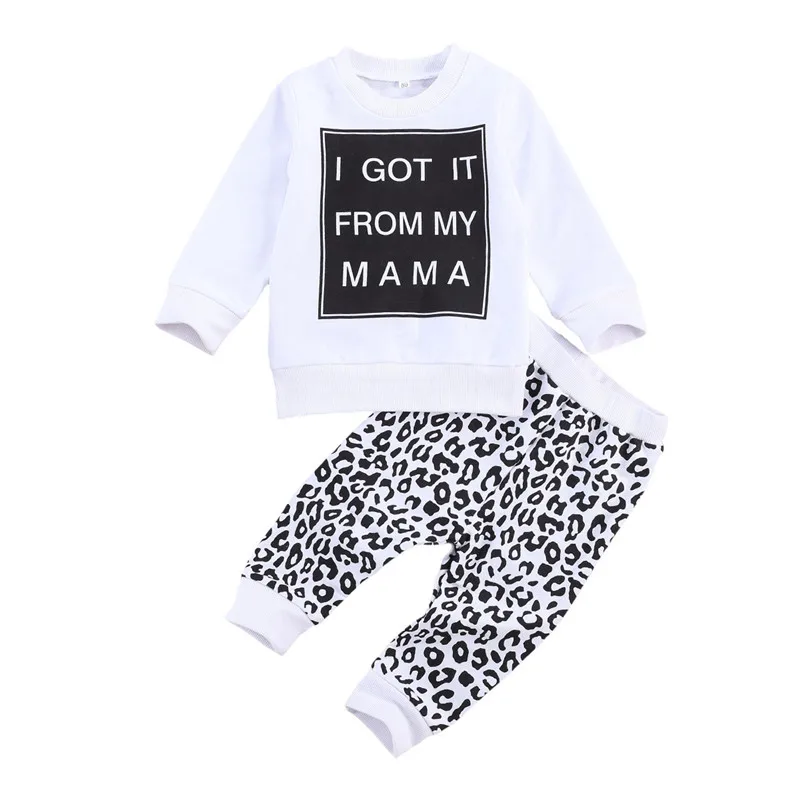 

Newborn Baby Girls 2-piece Outfit Set Long Sleeve Letter Print Top and Leopard Pants Set for Kids Girls
