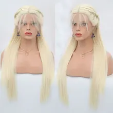 Медовый блонд прямой коса синтетический парик фронта шнурка натуральный волос термостойкие волокна с детскими волосами для белых женщин парики