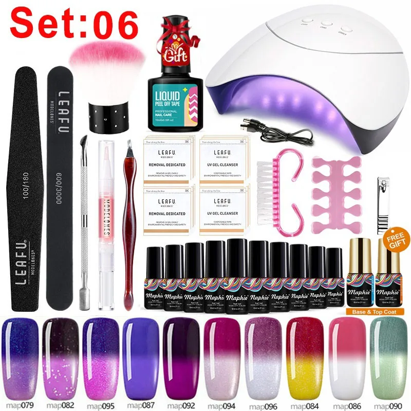 

Maphie 24Pcs/Lot Led Lamp Nail Gel Polish Tools Sets Long Lasting Gel Polish Semi Permanent Base Top Coat Nail Art Tools Kit