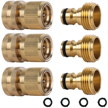 

Garden Hose Quick Connect Solid Brass Quick Connector Garden Hose Fitting Water Hose Connectors 3/4 Inch Ght (3 Sets)-Dropship