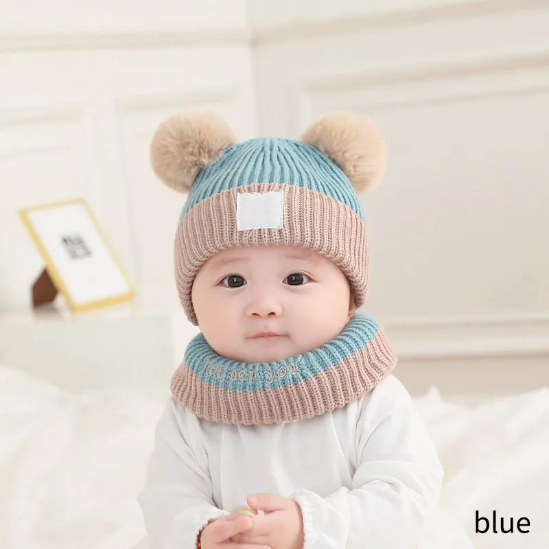2pcs Unisex Child Beanies Cap Set Kids Winter Wool Hats Scarf For Baby Boys Girls Beanie Cap Scarf Set Winter Warm Suit Set