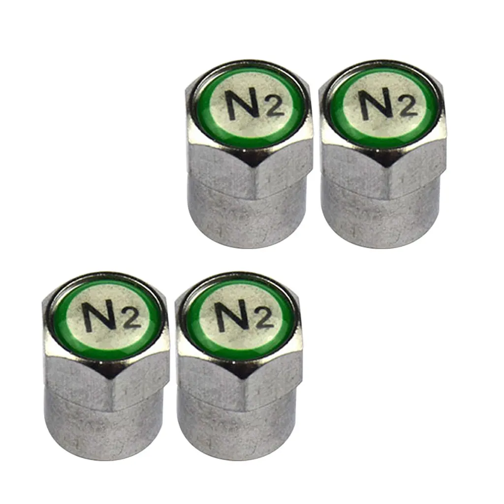 Set of 4 Nitrogen N2 Green Copper Tire Stem Valve Caps Covers
