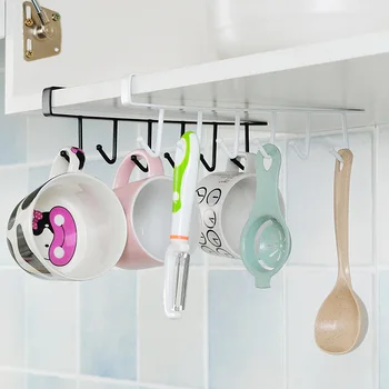 

1PC 6 Hooks Cup Holder Iron Kitchen Storage Rack Cupboard Hanging Hook Shelf Cabinet Hanger Bathroom Organizer Holder