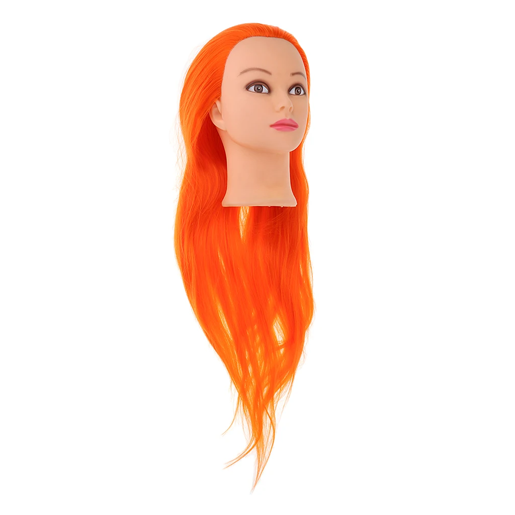 Mannequin Head Beauty Salon Long Orange Hair Cosmetology Mannequin Manikin Training Head Model Hairdressing Styling Practice