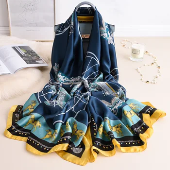 

Fashion Silk Neck Scarf For Women Long Shawls and Wraps Printed Kerchief Large Hijab Scarfs Female 180*90cm Luxury Shawl Scarves