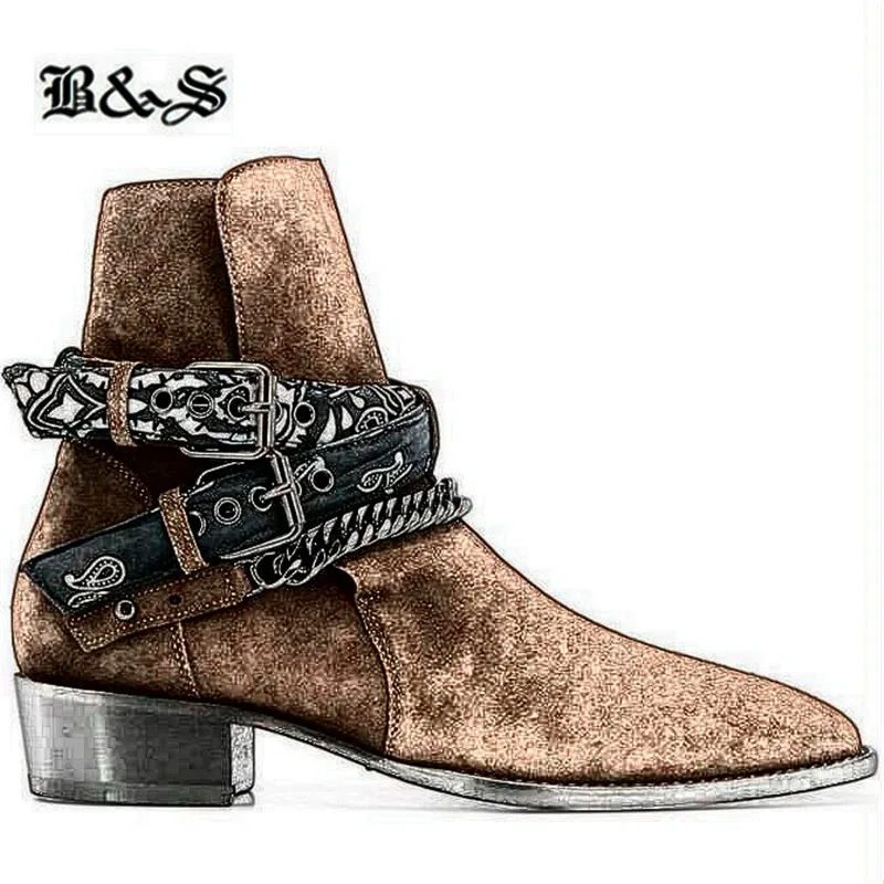 

Мужские джинсовые ботинки с ремешком на цепочке, кофейного/коричневого цвета, из натуральной кожи