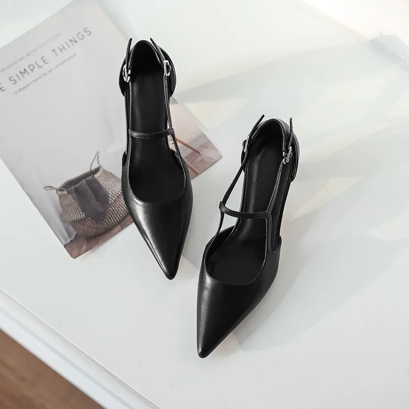 black ZVQ/Новые модные женские туфли-лодочки; сезон весна женские туфли из натуральной кожи на среднем каблуке с острым носком и пряжкой Прямая поставка; размеры 34-40 - Цвет: black