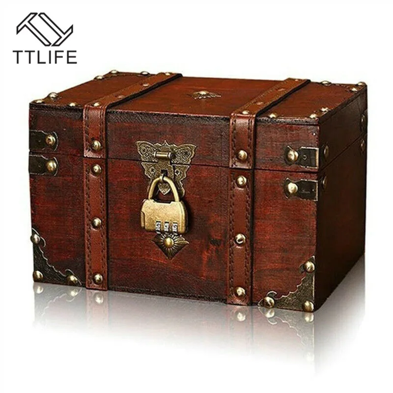 TTLIFE Ретро Сундук с замком винтажная деревянная коробка для хранения подарочный органайзер для ювелирных изделий деревянная коробка Прочный Контейнер для хранения