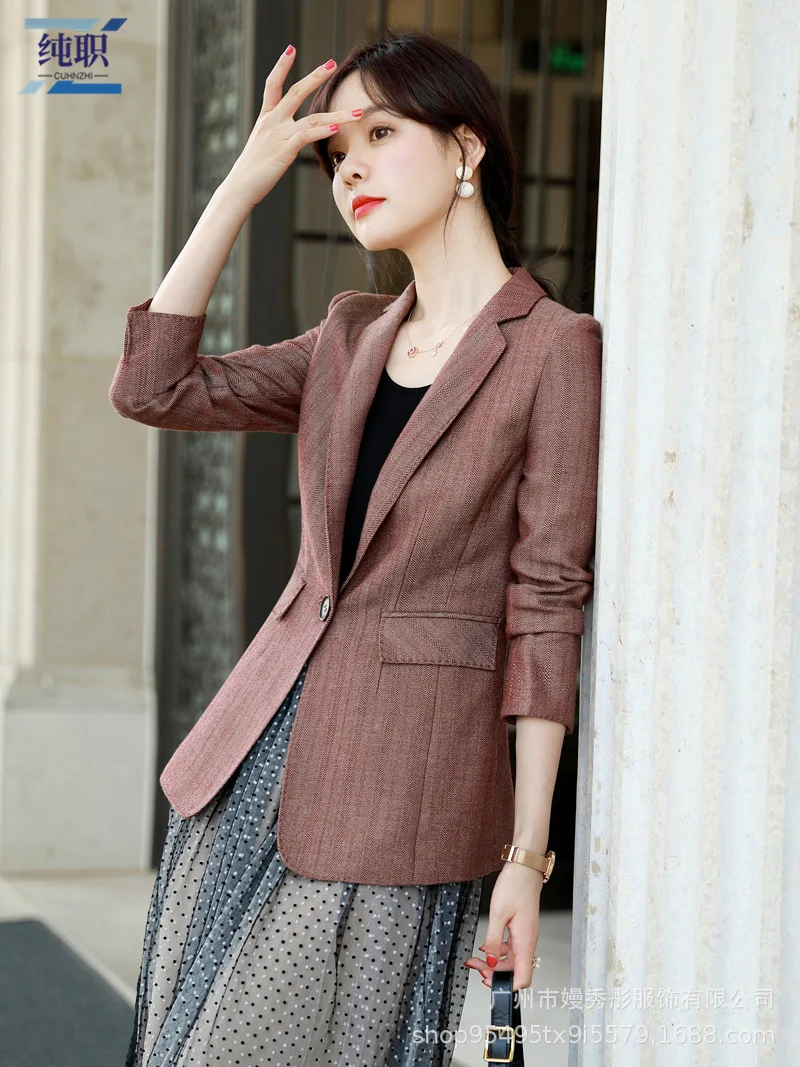 

CHIC Suit Jacket Women's Korean-style Retro Hong Kong Style 2019 Autumn Long Sleeve One-Button Online Celebrity Casual Suit Thin