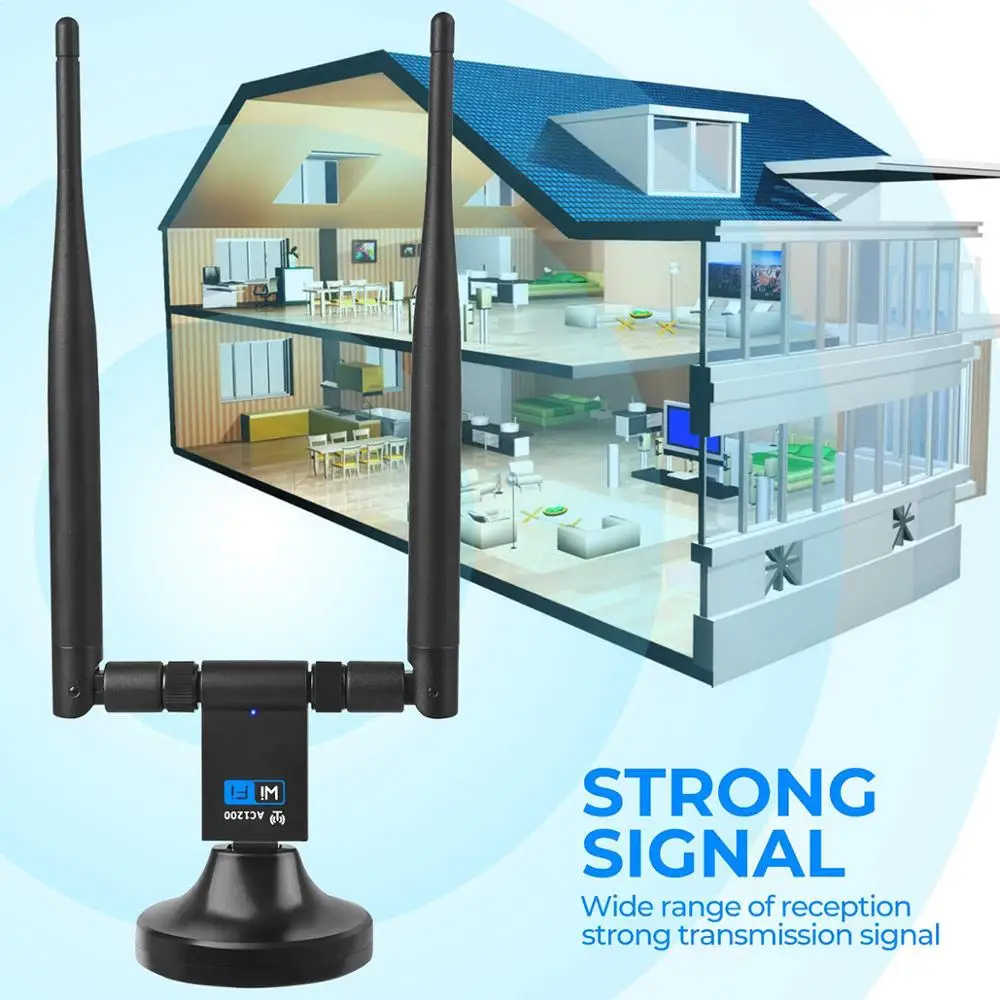 Беспроводной WiFi адаптер 1200 Мбит/с USB3.0 Dongle 2,4G/5G длинный диапазон стабильная сигнальная сеть для Windows XP/10/8/7/Visa/Mac10.6-10,13