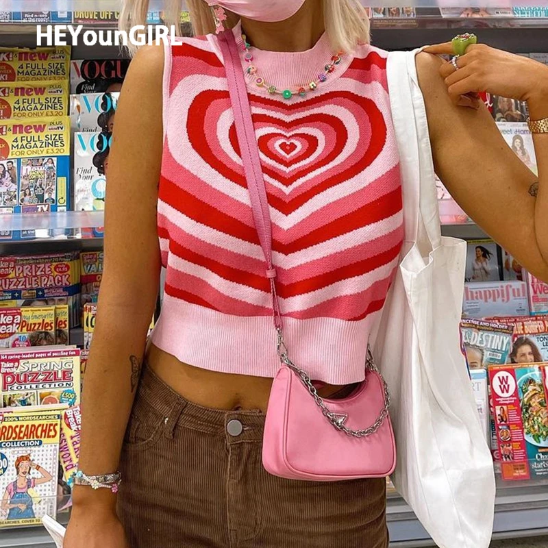 Укороченный трикотажный топ HEYounGIRL летний розовый Повседневный пуловер без