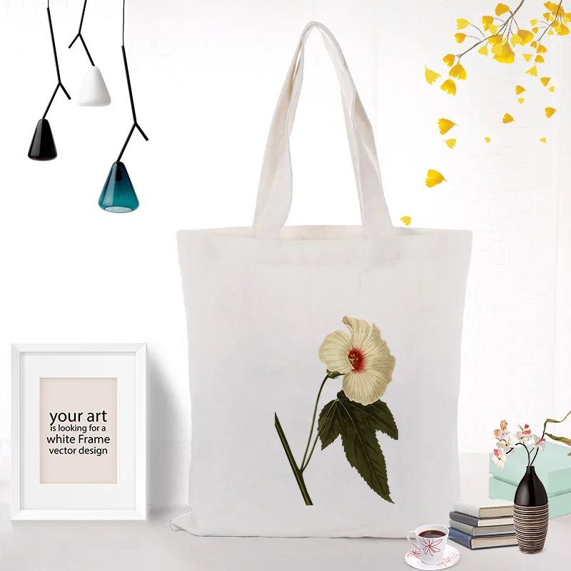 FLOWERS146 FLOWER Handbag Custom Print Logo Tote Bag Daily Use Shopping Bag DIY Canvas Eco Reusable RecycleText - Цвет: FLOWERS146