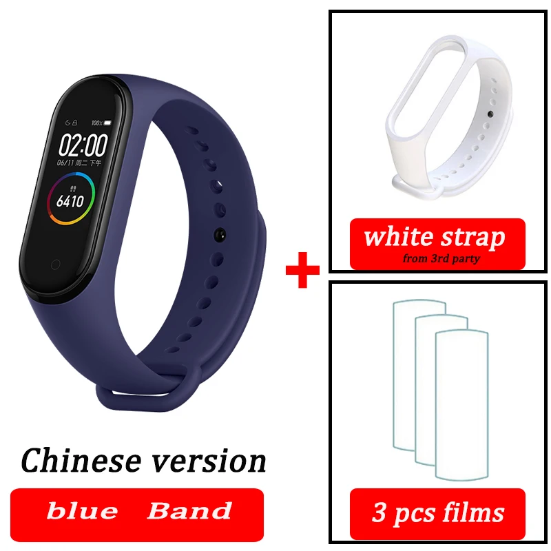 blue CN white Xiaomi Mi-браслет 4 смарт-Браслет фитнес-браслет MiBand Band 4 Частота сердечных сокращений большой сенсорный экран сообщение Smartband - Цвет: blue CN white