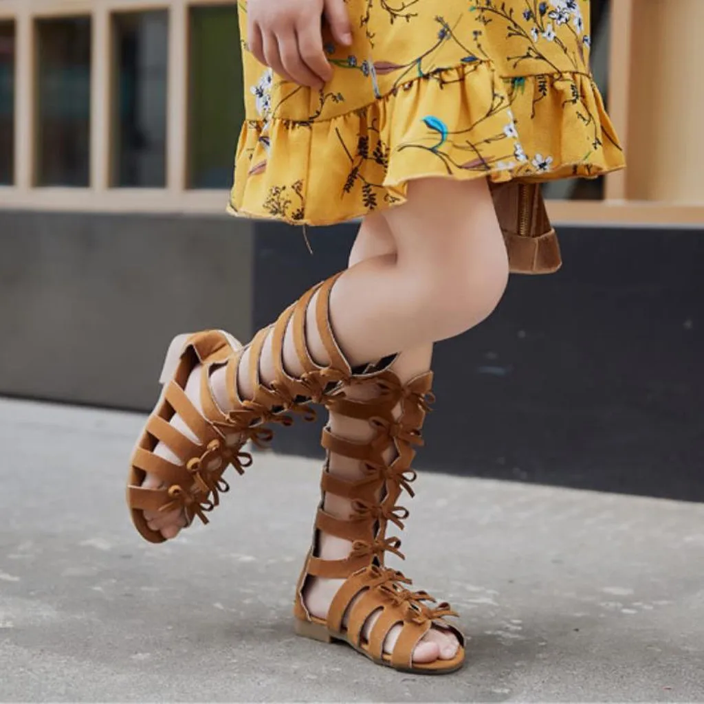 2020 Girls Sandals Soft Bottom Little Princess Shoes Summer New Childrens High Roman Shoes Baby Princess Peep-toe Beach Shoes