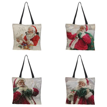 

CROWDALE Christmas gift DIY Double-side Merry Christmas gift bages Women's Canvas Large Capacity Vintage Funny pack Shoulder Bag