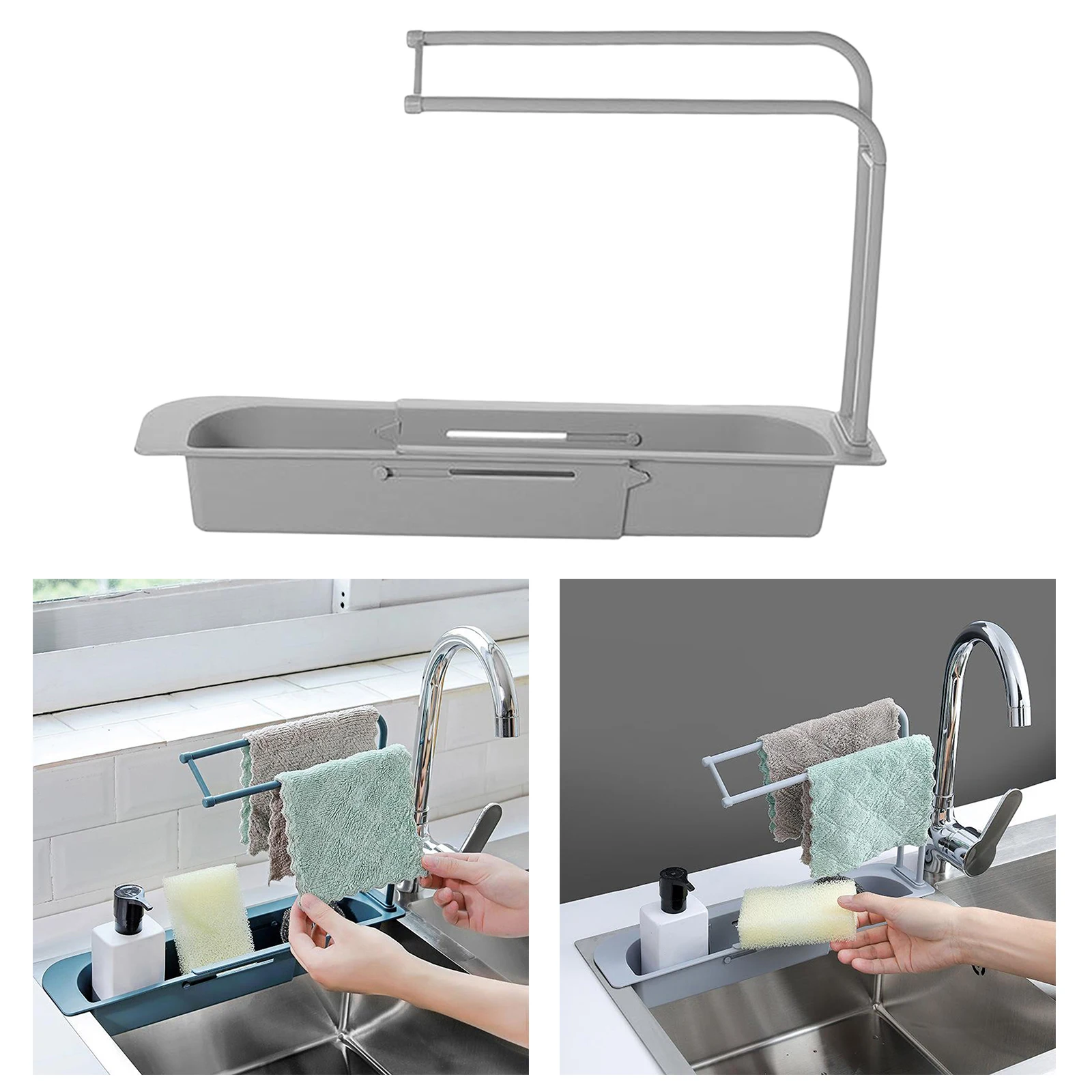 Telescopic Sink Drain Basket Dish Cloth Rack Shelf Kitchen Organizer Plastic PP