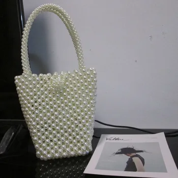 

Holiday Dinner Retro Pearl Bag Hand-beaded Bag Round Beads Handbag Bucket Bag a5983