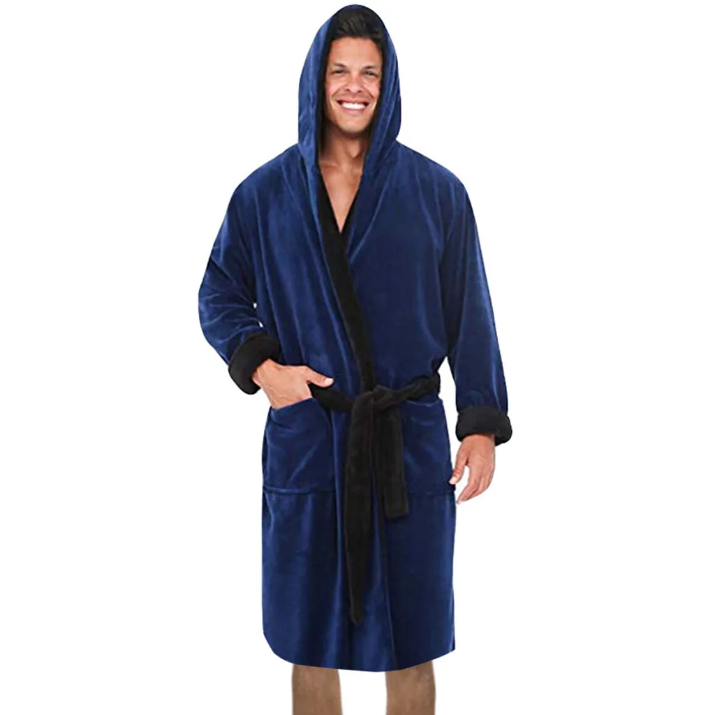 Мужская зимняя теплая удлиненная плюшевая шаль халат Домашняя одежда плюс размер длинный рукав накидка халат для мужчин Ночная сорочка
