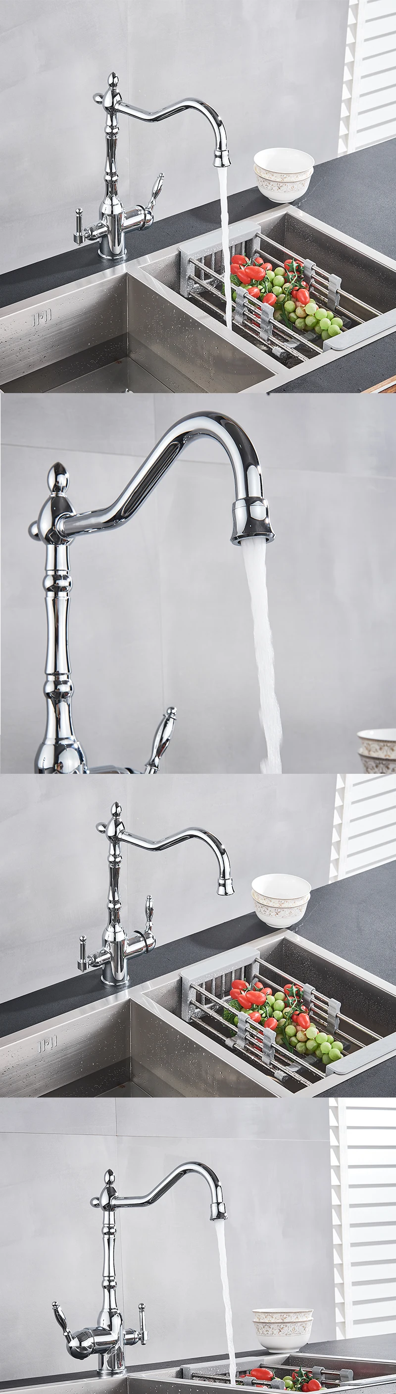 Description Picture 5 of itemFilter Kitchen Faucet 360 ° Rotatble  Hot And Cold Mixer Tap Faucet Double Handle Deck Mounted Kitchen Tap Black Basin Faucet