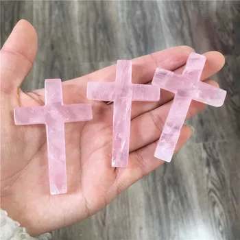 

wholesale natural stone rose quartz crystal cross hand carved crosses gemstone for gifts