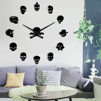 

Skull Heads DIY Sticker Halloween Design Dead Skeleton Novelty Gift DIY Big Wall Clock Room Decoration Time Watch