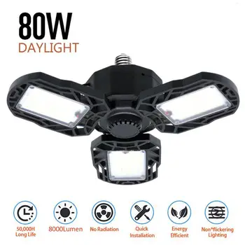 

E26 Transformable Folding Light / 80W 360 Degrees LED Garage Light Deformable Ceiling Light Indoor for Garage Workshop