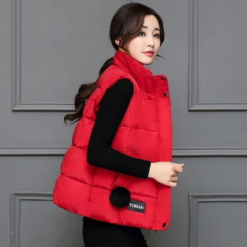 

Women Autumn Winter Short Cotton Vest Solid Slim Coats Female Sleeveless Zipper Waistcoat Stand Collar OL M-3XL Outerwear Warm