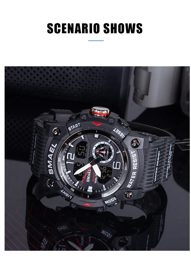 2022 New SMAEL Dual Time Men Watches 50m Waterproof Military Watches for Male 8007 Shock Resisitant Sport Watches Gifts Wtach