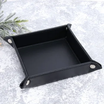 

1Pc Storage Tray PU Leather Home Use Leather Coin Box Storage Plate Catchall Tray Storage Holder for Bedroom