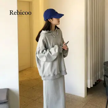 

Women Autumn Winter Pullovers Hooded Sweatshirt Set Casual Hoodies Puff Long Sleeve Loose Plus Size Hoody Ladies Femme Tops