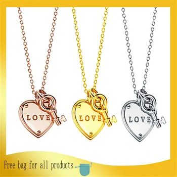 

1: 1 Original Model S925 Sterling Silver Necklaces Fashion Heart-Shape KEY Pendant Necklaces Ladies Jewelry Birthday Gift