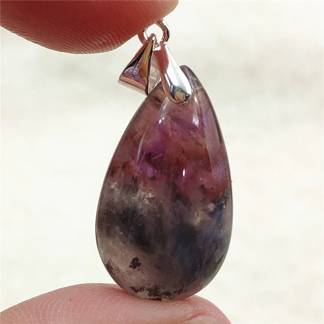 Genuine Natural Cacoxenite Auralite 23 Purple Red Pendant Water Drop Rutilated Bead Women Men AAAAAA