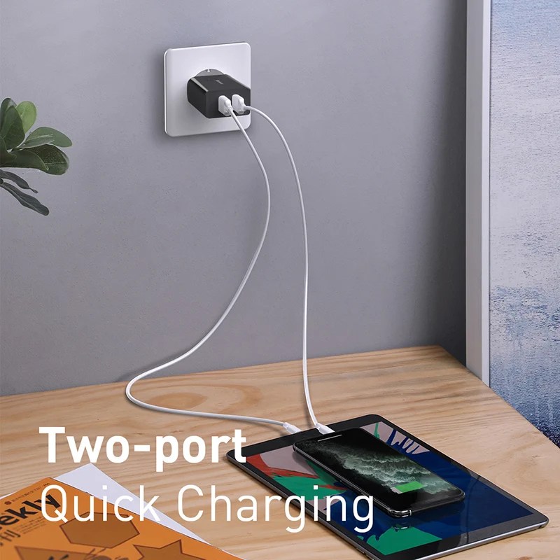 Зарядное устройство Baseus сетевое с двумя USB портами и поддержкой быстрой зарядки 18
