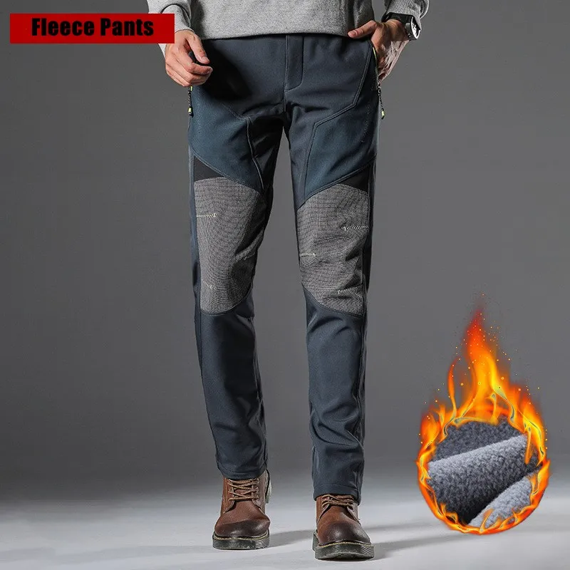 Mens Autumn Winter Warm Fleece Pants 